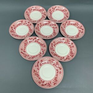 Johnson Bros. Historic America England Pink Ivory Saucers Acorn 6 1/8" Lot of 8